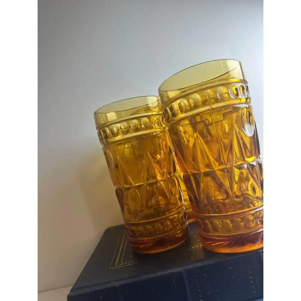 Indiana Glass Colony Park Lane Amber Tumbler Glass Set Of 4